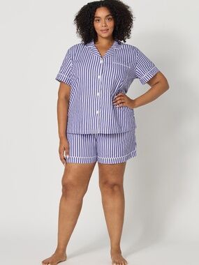 BedHead PJs Navy Signature Stripe Shorts Sleeve classic Cotton Sateen PJ Size 1X